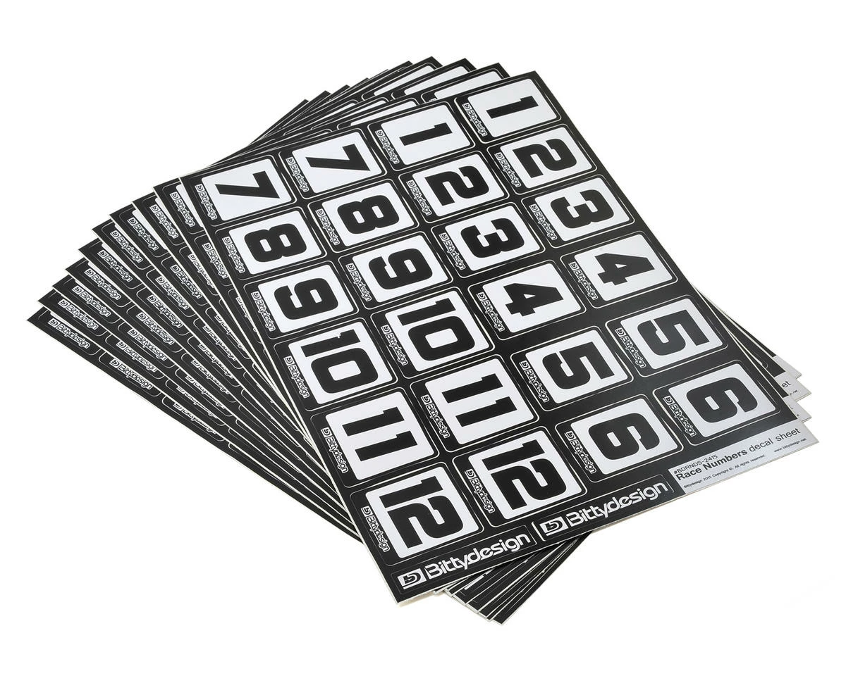 Bittydesign Race Number Decal Sheet (Large Pack - 10 Sheets) 1 Bittydesign Race Number Decal Sheet (Large Pack - 10 Sheets)