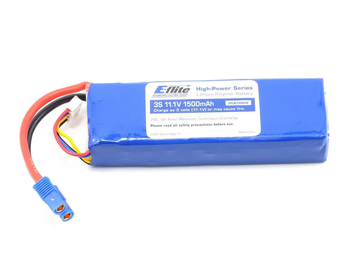 E-flite 3S Li-Poly Battery 20C (11.1V/1500mAh) w/EC3 Connector 1 E-flite 3S Li-Poly Battery 20C (11.1V/1500mAh) w/EC3 Connector