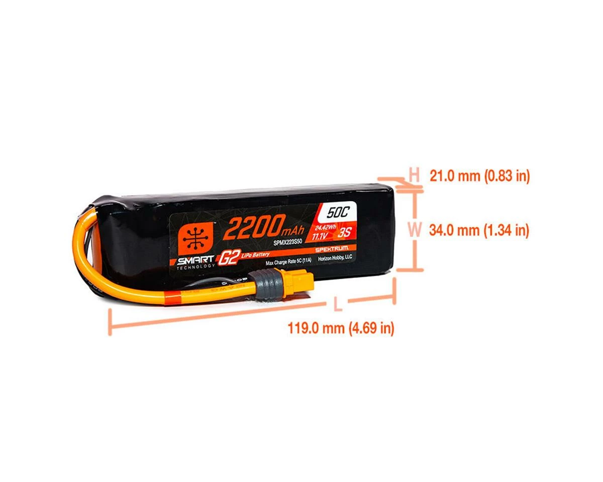 Spektrum RC 3S Smart G2 LiPo 50C Battery Pack (11.1V/2200mAh) w/IC3 Connector 3 Spektrum RC 3S Smart G2 LiPo 50C Battery Pack (11.1V/2200mAh) w/IC3 Connector - Image 3