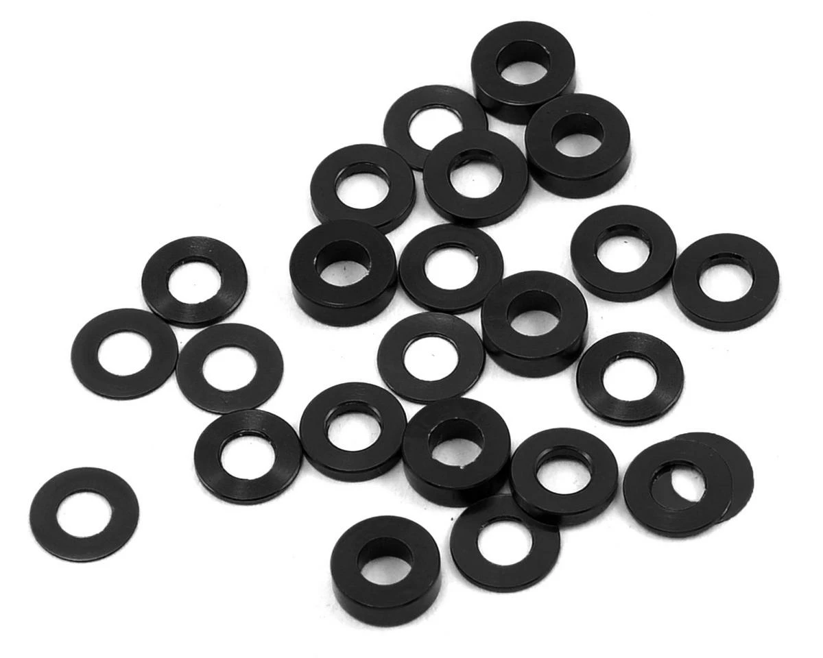 Trinity 3mm Aluminum Ball Stud Shims (Black) (24) 0.25mm, 0.5mm, 1.0mm & 2.0mm 1 Trinity 3mm Aluminum Ball Stud Shims (Black) (24) 0.25mm, 0.5mm, 1.0mm & 2.0mm