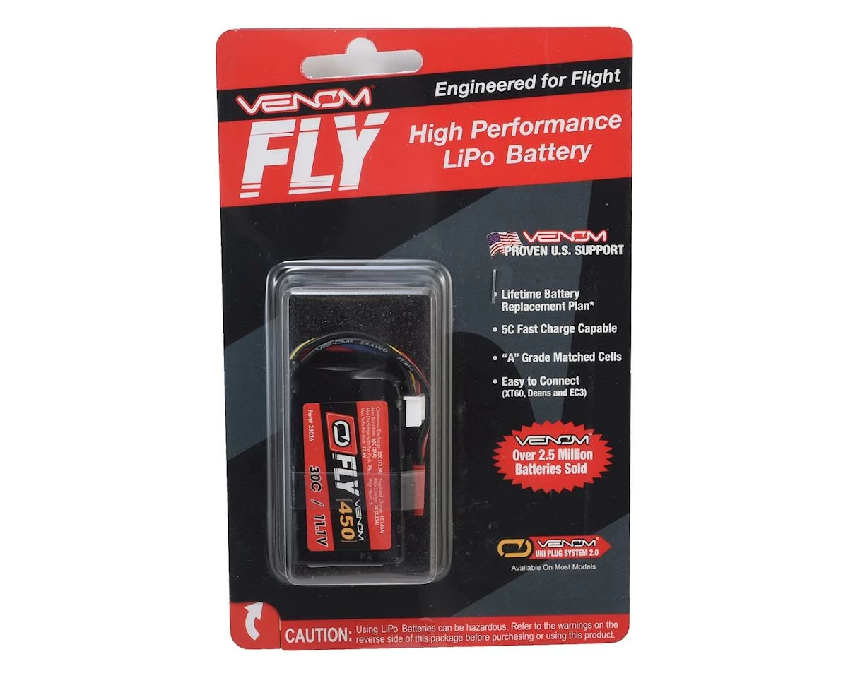 Venom Power Fly 3S 30C LiPo Battery (11.1V/450mAh) w/JST Connector 2 Venom Power Fly 3S 30C LiPo Battery (11.1V/450mAh) w/JST Connector - Image 2